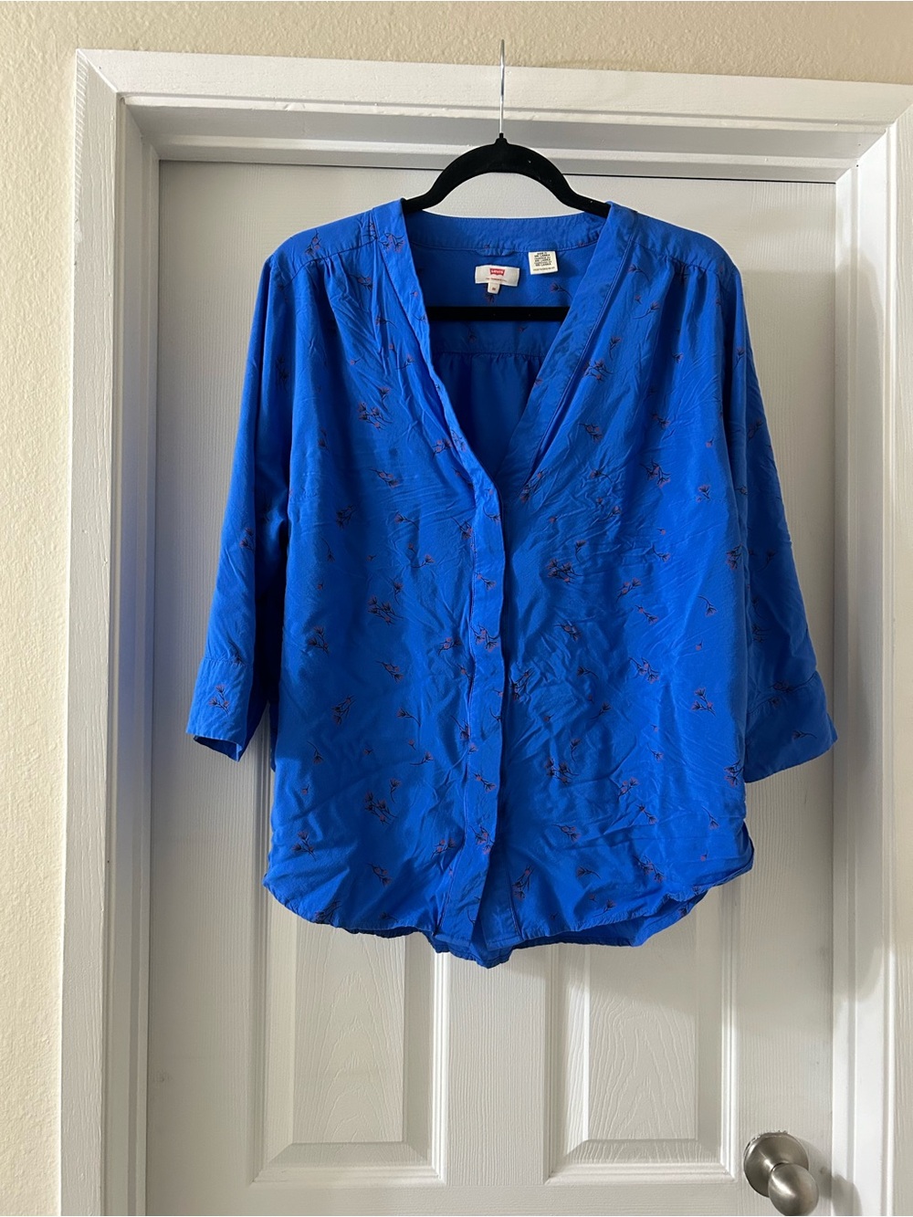 Blue Button-Front Lightweight Blouse
